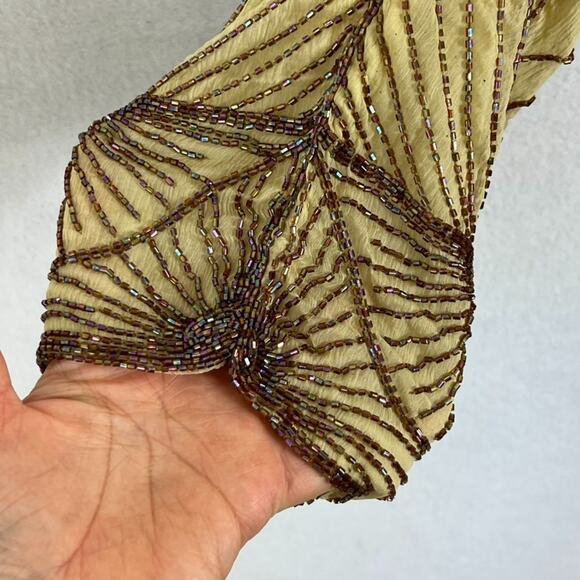 Star Group Cardigan Womens OS Handmade Silk Beaded Geometric Open Front Vintage - Picture 2 of 15